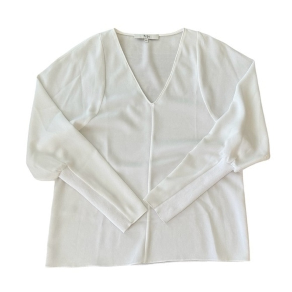 Tibi Savanna White V-neck long Sleeve Blouse Top‎ Size XS - Picture 3 of 10